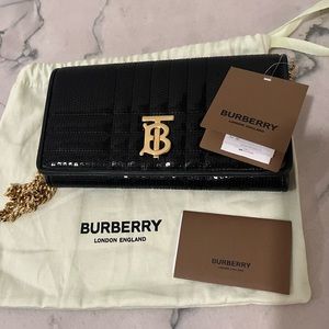 Burberry Lola Sequin Leather Wallet On Chain Women's Black New With Tag